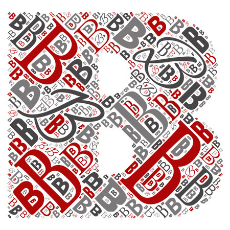 Vector conceptual red, gray and black playful funny education font made of letter collection or group on character shapes isolated on white background. A modern art alphabet learning element designのイラスト素材