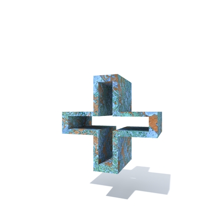 Conceptual old rusted metal font or type, iron or steel industry piece isolated white background. Educative rusty material, aged vintage surface, worn damaged paint as 3D illustration rough surfaceの写真素材