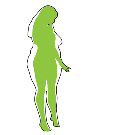 Vector conceptual fat overweight obese female vs slim fit healthy body after weight loss or diet with muscles thin young woman isolated. Fitness, nutrition or fatness obesity, health silhouette shapeのイラスト素材