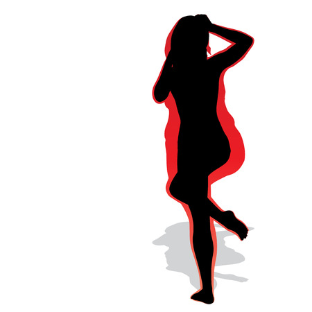 Vector conceptual fat overweight obese female vs slim fit healthy body after weight loss or diet with muscles thin young woman isolated. Fitness, nutrition or fatness obesity, health silhouette shapeのイラスト素材