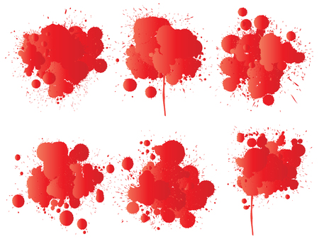 Vector collection of artistic grungy paint drop, hand made creative splash or splatter stroke set isolated white background. Abstract grunge dirty stains group, education or graphic art decorationのイラスト素材