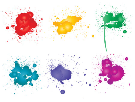 Vector collection of artistic grungy paint drop, hand made creative splash or splatter stroke set isolated white background. Abstract grunge dirty stains group, education or graphic art decorationのイラスト素材