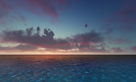 Beautiful tranquil natural vacation seascape with scenic ocean waves in tropical environment, deep clear transparent pure blue water background. A summer travel in paradise, peaceful 3D illustrationの写真素材