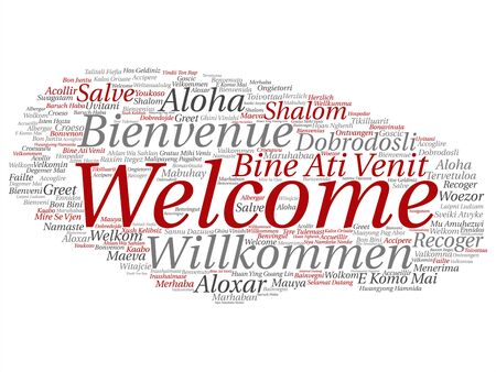 Vector concept or conceptual abstract welcome or greeting international word cloud in different languages or multilingual. Collage of world, foreign, worldwide travel, translate, vacation tourism textのイラスト素材
