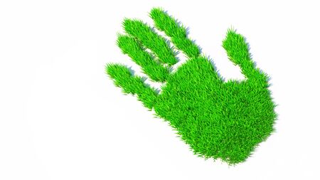 Concept or conceptual green grass handprint isolated on white background. A metaphor for ecology, environment, recycle, nature conservation,  pring or protection against global warming 3d illustrationの写真素材