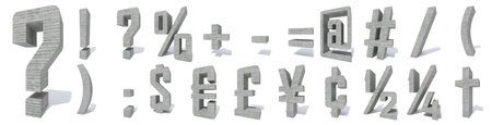Conceptual gray heavy rough concrete constructed font or type, construction industry piece isolated...