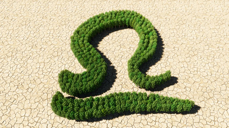 Concept or conceptual group of green forest tree on dry ground background as sign of libra zodiac sign. A 3d illustration symbol for  esoteric, the mystic, the power of prediction of astrologyの写真素材