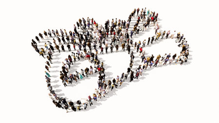 Concept conceptual large community of people forming the image of a graduate diploma on white...