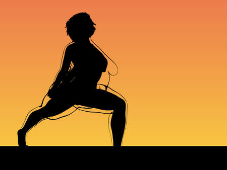 Vector conceptual fat overweight obese female vs slim fit healthy body after weight loss or diet with muscles thin young woman over sunset. Fitness, nutrition or fatness obesity, health shapeのイラスト素材