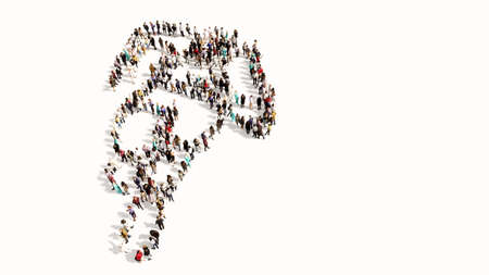 Concept or conceptual large community of people forming the image of colorful runner on white background. A 3d illustration metaphor for athlete, sprinter, marathon, competition, exercise and  healthの写真素材