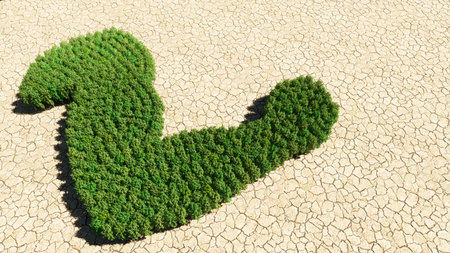 Concept or conceptual group of green forest tree on dry ground background, sign of a healthy and...