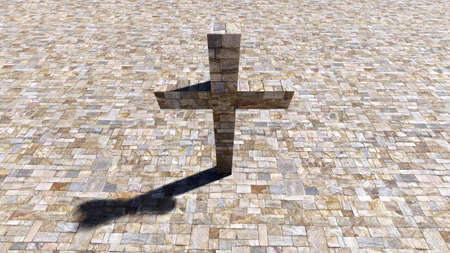 Concept or conceptual cross on a vintage pattern limestone background. 3d illustration metaphor for God, Christ, Christianity, religious, faith, holy, spiritual, Jesus, belief or resurectionの写真素材