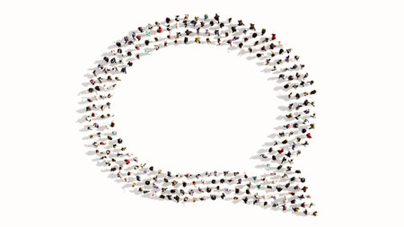 Concept conceptual large community of people forming the emplty cloud sign. 3d illustration metaphor...