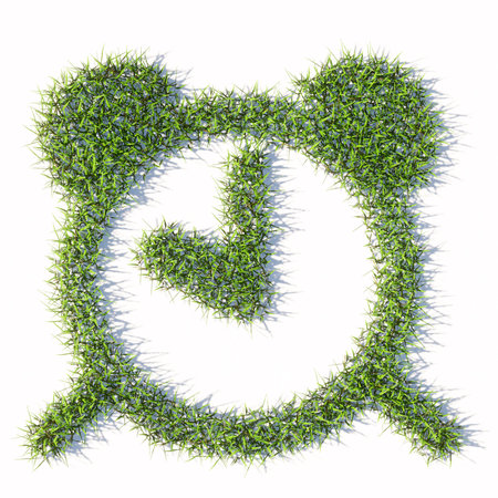 Concept or conceptual green summer lawn grass symbol shape isolated white background, alarm clock...