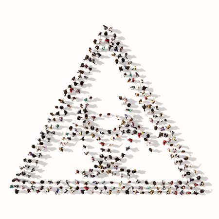 Concept conceptual large community of people forming toxic icon. 3d illustration metaphor for danger, warning, caution,  biohazard and environment contaminationの写真素材