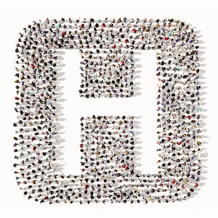 Concept conceptual large community of people forming the hospital sign. 3d illustration metaphor for health care, medical treatment, diagnosis, physician, emergency or surgeryの写真素材