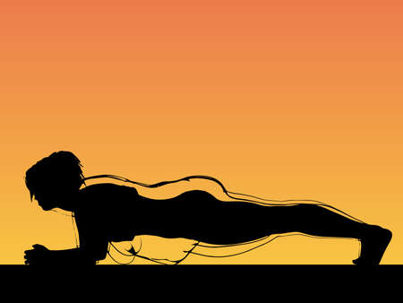 Vector conceptual fat overweight obese female vs slim fit healthy body after weight loss or diet with muscles thin young woman over sunset. Fitness, nutrition or fatness obesity, health shapeのイラスト素材