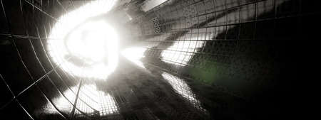 Concept or conceptual dark tunnel with a bright light at the end or exit as metaphor to success, faith, future or hope to new opportunity or freedom 3d illustrationの写真素材