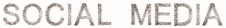 Concept conceptual large community of people forming SOCIAL MEDIA word. 3d illustration metaphor for...