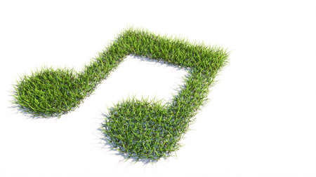 Concept or conceptual green summer lawn grass symbol isolated white background, music sign. 3d illustration metaphor for melody, tempo, multimedia, composition, harmony or classic soundの写真素材