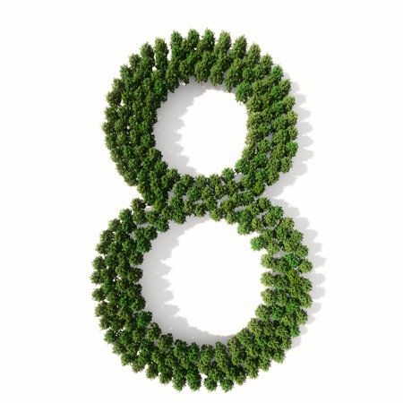 Concept or conceptual group of green forest tree isolated on white background, the font 8. 3d...