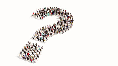Concept conceptual large community of people forming the question mark. 3d illustration metaphor for...