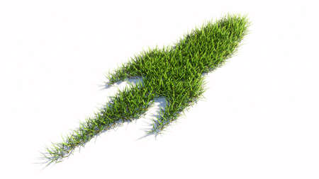 Concept or conceptual green summer lawn grass symbol isolated white background, sign of a rocket. 3d illustration metaphor for innovation, fantasy, space travel, exploration, technology and progressの写真素材