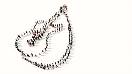 Concept or conceptual large gathering of people forming a guitar image on white background. A 3d illustration metaphor for music, concert, accoustic, festival, jazz, rock, lifestyle and entertainmentの写真素材