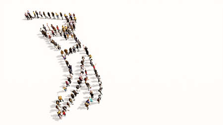 Concept or conceptual large community of people forming the image of a golf player on white background. A 3d illustration metaphor for sport, competition, recreation, leisure, lifestyle and hobbyの写真素材