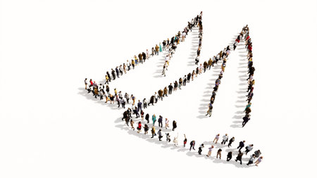 Concept or conceptual large community of people as the image of two yachts on white background. A 3d...