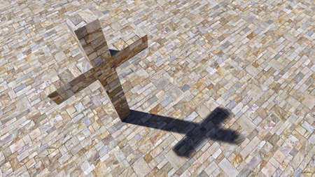 Concept or conceptual cross on a vintage pattern limestone background. 3d illustration metaphor for God, Christ, Christianity, religious, faith, holy, spiritual, Jesus, belief or resurectionの写真素材