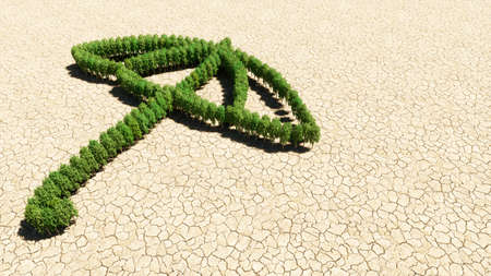 Concept or conceptual group of green forest tree on dry ground background as sign of opened umbrella. A 3d metaphor for protection, security and comfort,  tourism, fashion and styleの写真素材
