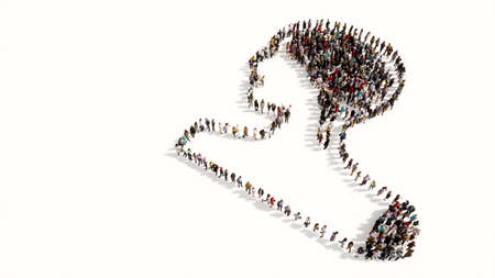 Concept or conceptual large gathering  of people forming an image of a human brain on white background.  A 3d illustration metaphor for science, intelligence, anatomy, neurology, brainstormingの写真素材