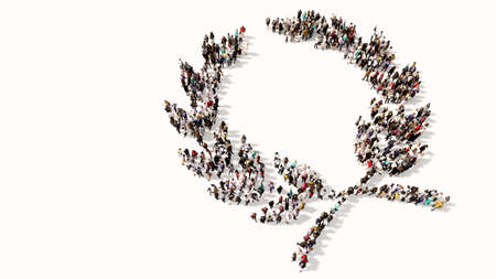Concept or conceptual large community of people forming an laurel wreaths image on white background. A 3d illustration metaphor for victory, winning, success, achievement, triumph, celebration or royalの写真素材