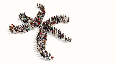 Concept or conceptual large gathering  of people forming an pisces zodiac sign on white background. A 3d illustration symbol for  esoteric, the mystic, the power of prediction of astrologyの写真素材