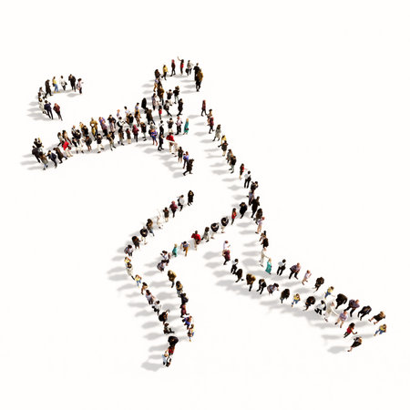 Concept or conceptual large community of people as the image of a volleyball player on white...