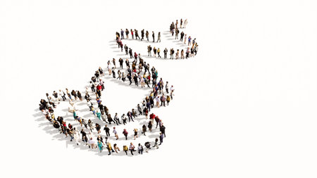 Concept or conceptual large community of people forming the image of a hot cup of coffee, cappuccino or espresso on white background. A 3d illustration metaphor for morning, restaurant, break or energyの写真素材