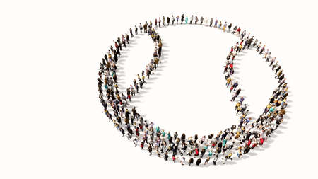 Concept or conceptual large community of people as the image of a ball on white background. A 3d illustration metaphor for sport,  basketball, tennis, competition and fun or helthの写真素材