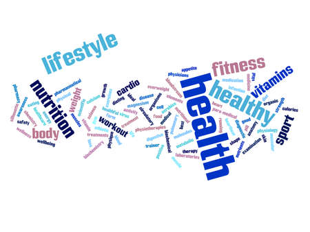 Concept or conceptual abstract word cloud on white background as metaphor for health, nutrition, diet, wellness, body, energy, medical, fitness, medical, gym, medicine, sport, heart or scienceの写真素材
