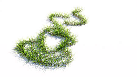 Concept or conceptual green summer lawn grass symbol isolated white background, sign of a hot cup of coffee, cappuccino or espresso. 3d illustration metaphor for morning, restaurant, break or energyの写真素材