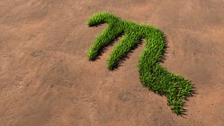 Concept conceptual green summer lawn grass symbol shape on brown soil or earth background, sign of scorpius zodiac sign. 3d illustration symbol for esoteric, mystic, the power of prediction of astrologyの写真素材