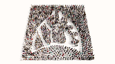 Concept conceptual large gathering of people forming an image of the lungs and heart on black background. A 3d illustration metaphor for medicine, heart-lung transplant, pulmonary or heart illnessesの写真素材