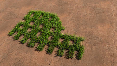 Concept or conceptual green summer lawn grass symbol shape on brown soil or earth background, colloseum icon. 3d illustration metaphor for travel, history and culture, tourism and vacationの写真素材
