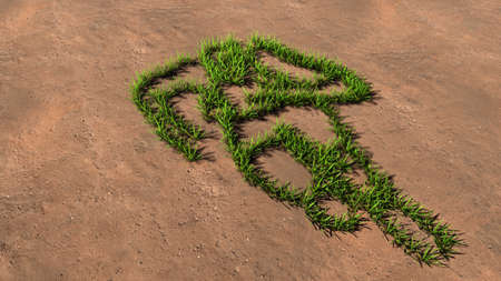 Concept conceptual green summer lawn grass symbol shape on brown soil or earth background, a runner image. 3d illustration metaphor for athlete, sprinter, marathon, competition, exercise and  healthの写真素材