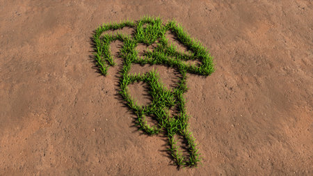 Concept conceptual green summer lawn grass symbol shape on brown soil or earth background, a runner image. 3d illustration metaphor for athlete, sprinter, marathon, competition, exercise and  healthの写真素材