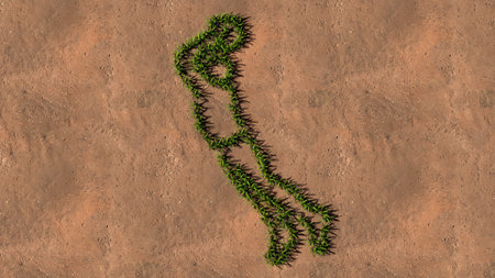 Concept or conceptual green summer lawn grass symbol shape on brown soil or earth background,a...