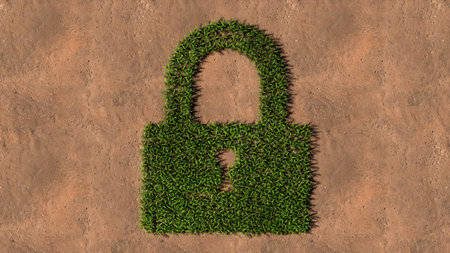 Concept or conceptual green summer lawn grass symbol shape on brown soil or earth background,...