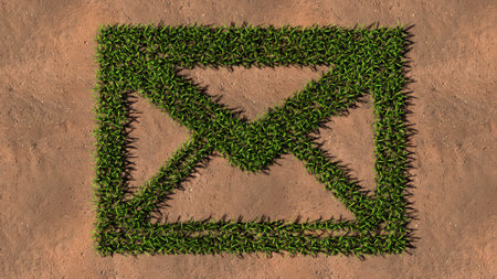 Concept conceptual green summer lawn grass symbol shape on brown soil or earth background, email...