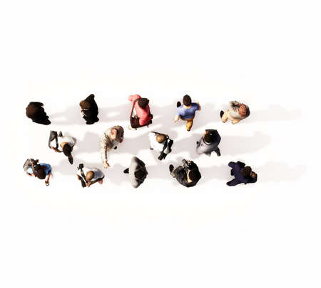 Concept or conceptual large community of people forming the - font. 3d illustration metaphor for unity and diversity, humanitarian, teamwork, cooperation, education, friendship and communityの写真素材