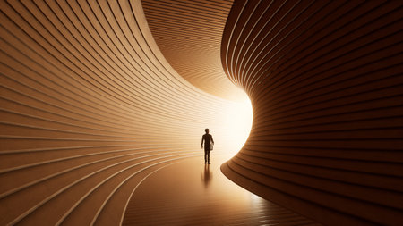Concept or conceptual dark tunnel with a bright light at the end or exit.  3d illustration as...